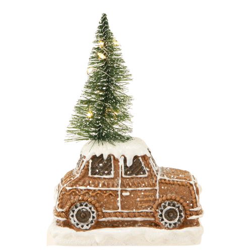 Floristik24 Voiture de Noël avec sapin de Noël LED en marron blanc 2 pièces