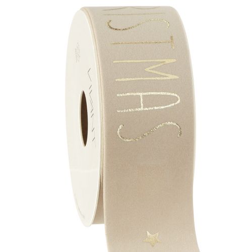 Floristik24 Ruban de Noël velours beige Joyeux Noël Or W40mm L5m