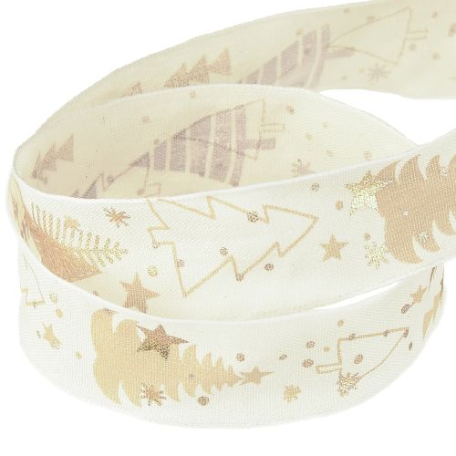 Article Ruban de Noël crème sapins dorés 25 mm 15 m
