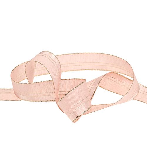 Floristik24 Ruban de Noël rose clair avec bordure dorée 25mm 20m