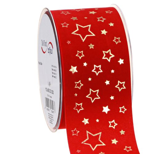 Floristik24 Ruban de Noël rouge avec bordure en fil d&#39;étoiles 60 mm 20 m