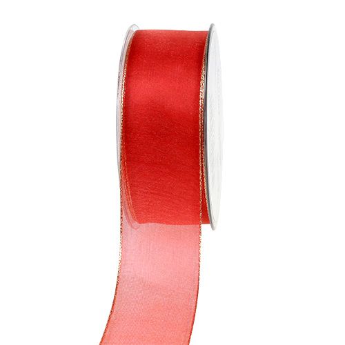 Ruban de Noël rouge avec bordure dorée, malléable 40mm 20m