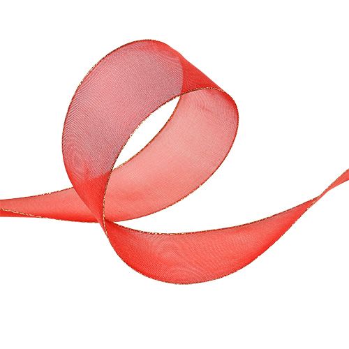 Floristik24 Ruban de Noël rouge avec bordure dorée, malléable 40mm 20m