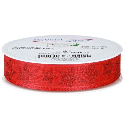 Article Ruban de Noël rouge avec étoiles scintillantes 25 mm 18 m