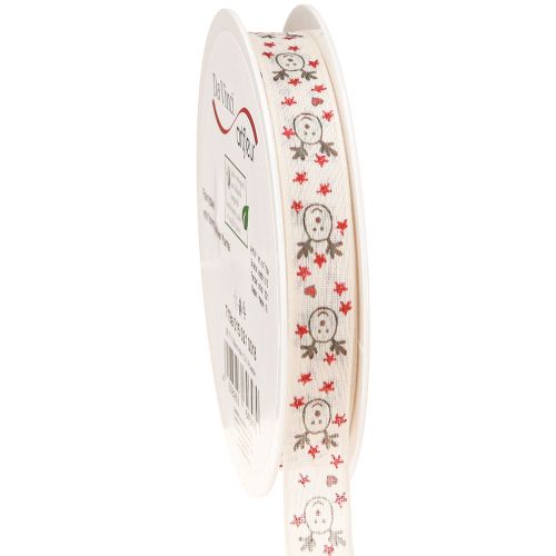 Ruban de Noël avec renne blanc crème bord robuste 15 mm 18 m