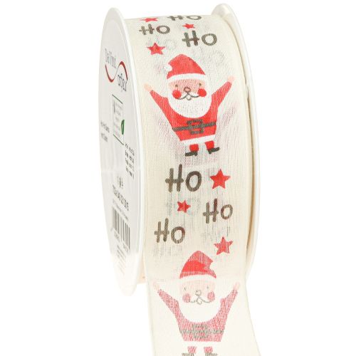 Floristik24 Ruban de Noël avec Père Noël en coton crème 40 mm 15 m