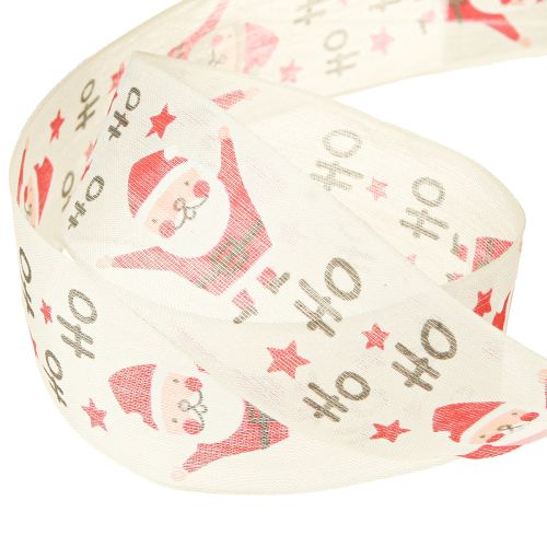 Article Ruban de Noël avec Père Noël en coton crème 40 mm 15 m