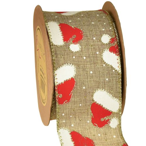 Ruban de Noël avec bonnets de Père Noël, marron, 60 mm, 10 m