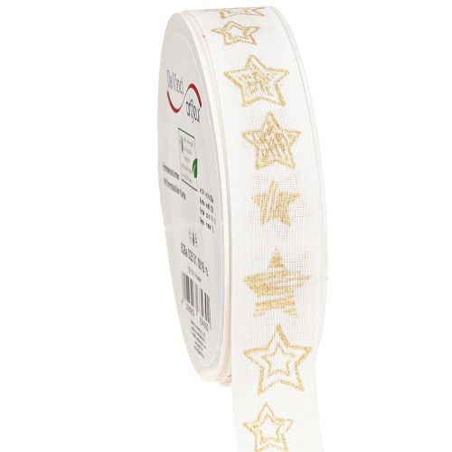 Article Ruban de Noël motif étoile or blanc 25 mm 18 m