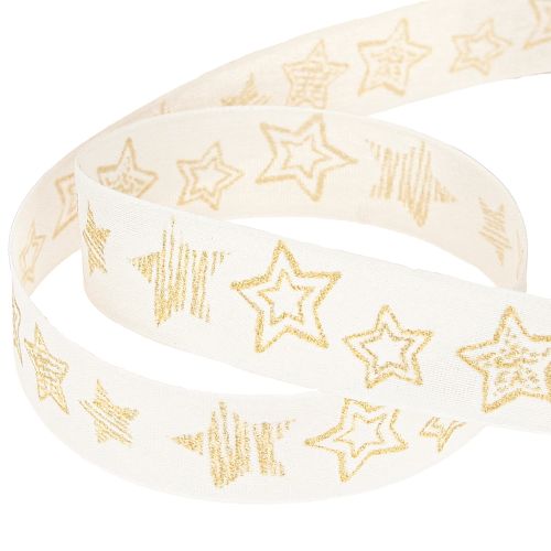 Article Ruban de Noël motif étoile or blanc 25 mm 18 m