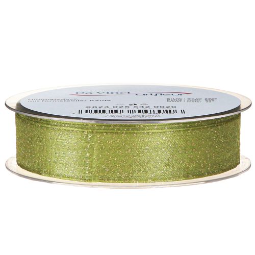 Article Ruban de Noël à pois dorés, indéformable, vert, 25 mm, 20 m