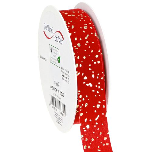 Ruban de Noël moucheté doré, rouge, 25 mm, 20 m