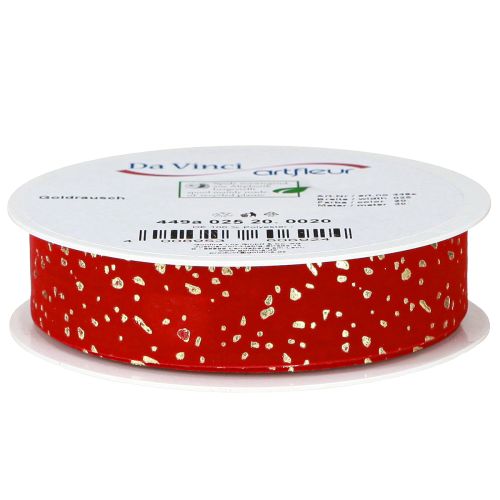 Article Ruban de Noël moucheté doré, rouge, 25 mm, 20 m