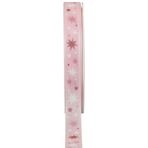 Floristik24 Ruban ruban cadeau de Noël motif étoile rose 15mm 20m