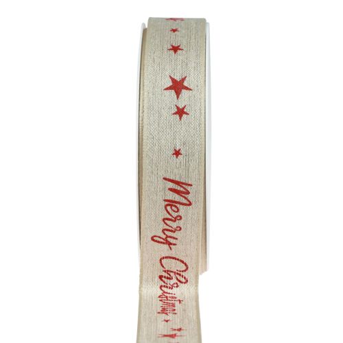 Ruban de Noël Joyeux Noël lin rouge naturel 25mm 15m