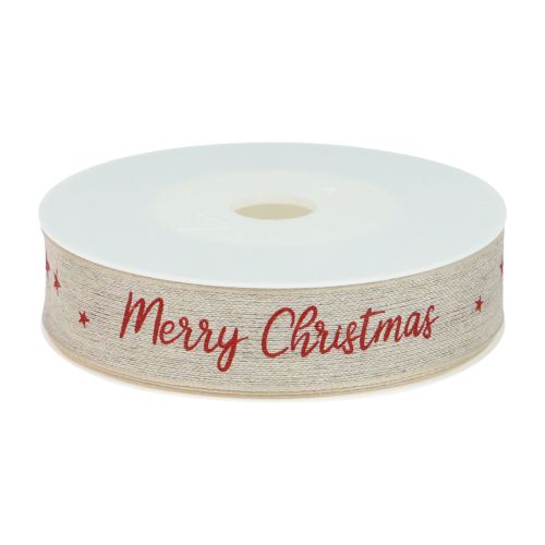 Article Ruban de Noël Joyeux Noël lin rouge naturel 25mm 15m