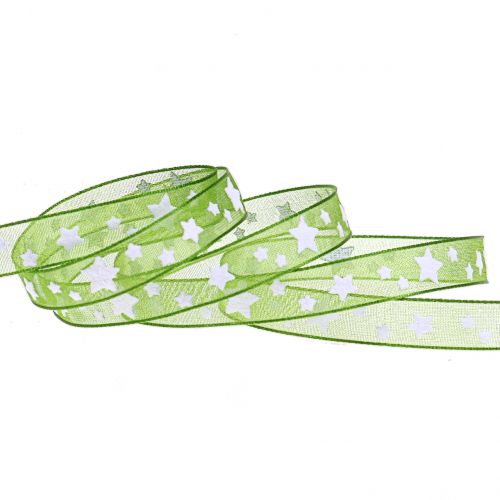 Article Ruban de Noël en organza vert avec étoile 10mm 20m