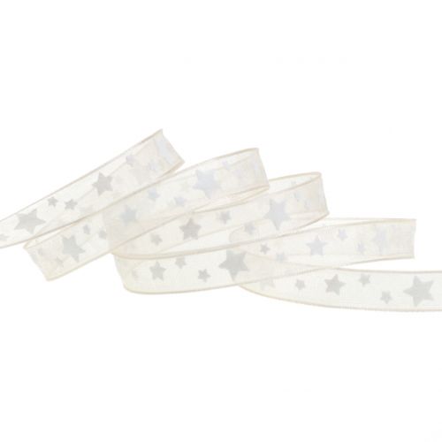 Floristik24 Ruban de Noël organza nature avec étoile 10mm 20m