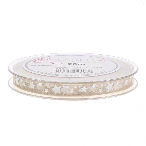 Floristik24 Ruban de Noël organza nature avec étoile 10mm 20m