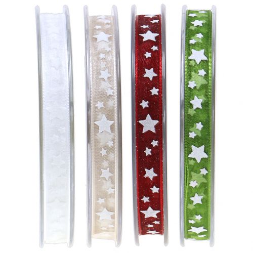 Article Ruban de Noël en organza avec motif étoile 10mm 20m