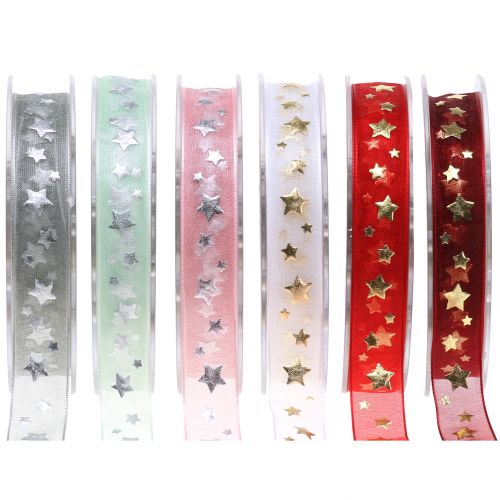 Ruban de Noël organza motif étoile 15mm 20m