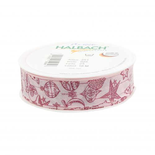 Floristik24 Ruban déco rose avec motif de Noël 25mm 18m