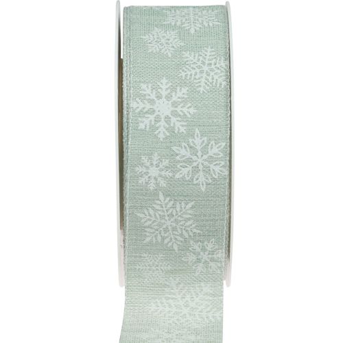 Floristik24 Ruban de Noël ruban cadeau flocon de neige vert clair 35mm 15m