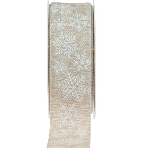 Ruban de Noël ruban cadeau beige flocon de neige 35mm 15m