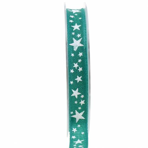 Article Ruban de jute avec motif étoile vert pétrole 15mm 15m