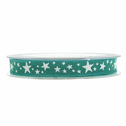Article Ruban de jute avec motif étoile vert pétrole 15mm 15m