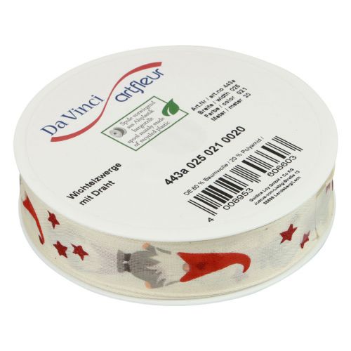 Article Ruban cadeau Ruban de Noël gnome crème 25mm 20m