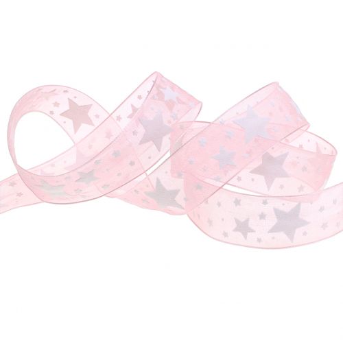 Floristik24 Ruban de Noël avec motif rose 25mm 20m