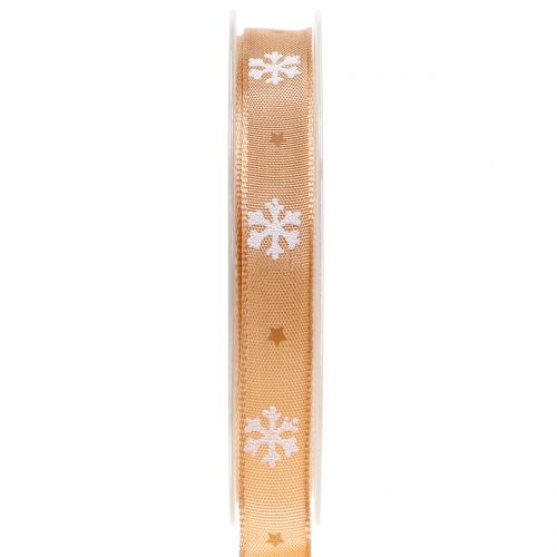 Floristik24 Ruban de Noël avec flocon de neige orange 15mm 20m