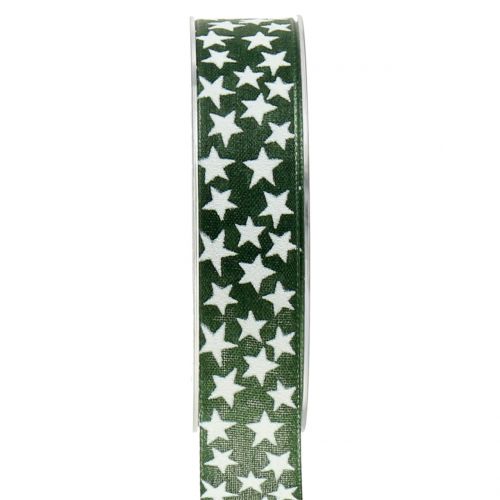 Floristik24 Ruban de Noël avec étoile verte, blanche 25mm 20m