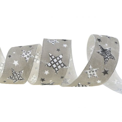 Floristik24 Ruban de Noël motif étoile gris 40mm 20m