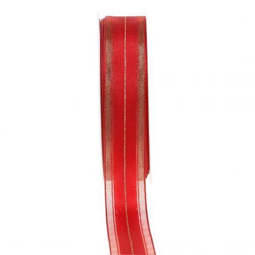 Floristik24 Ruban de Noël à rayures lurex transparent rouge 25mm 25m