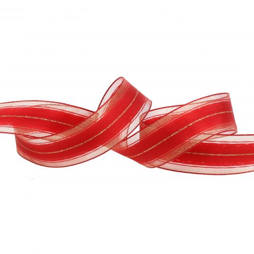 Article Ruban de Noël à rayures lurex transparent rouge 25mm 25m