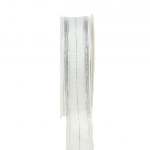 Floristik24 Ruban de Noël avec des bandes de lurex transparentes blanc, argent 25mm 25m