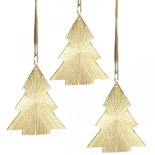 Sapin de Noël en métal doré 8x10cm à suspendre 3pcs.