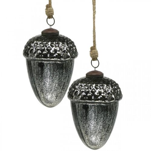 Floristik24 Décoration de sapin de Noël vintage gland en verre pendentif de Noël H14cm Ø10cm 2pcs