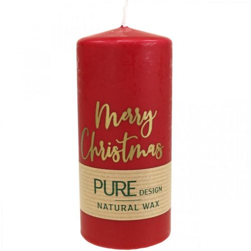 Article PURE bougies pilier Merry Christmas 130/60mm cire rouge 4pcs