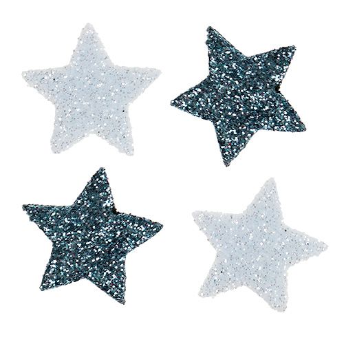 Floristik24 Étoile de décoration de Noël 2,5 cm mica blanc, bleu 48 pcs