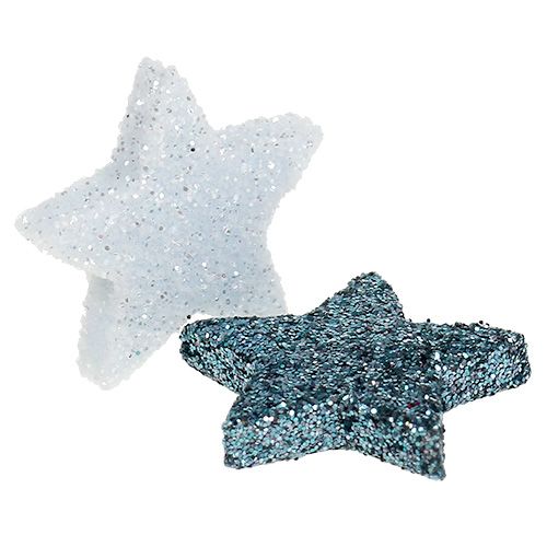 Floristik24 Étoile de décoration de Noël 2,5 cm mica blanc, bleu 48 pcs