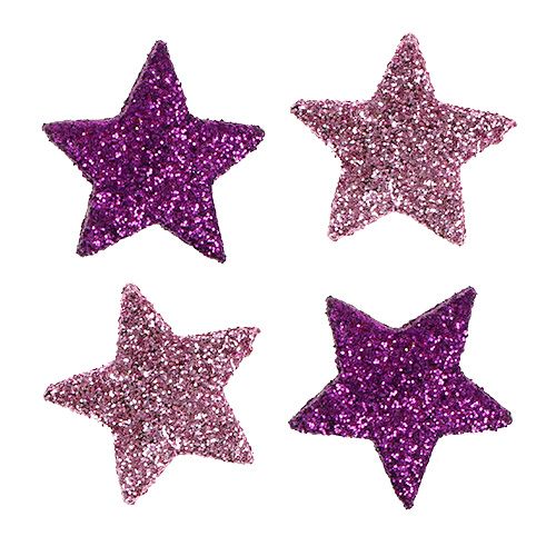 Floristik24 Étoile de décoration de Noël 2,5 cm rose mica, violet 48 pcs