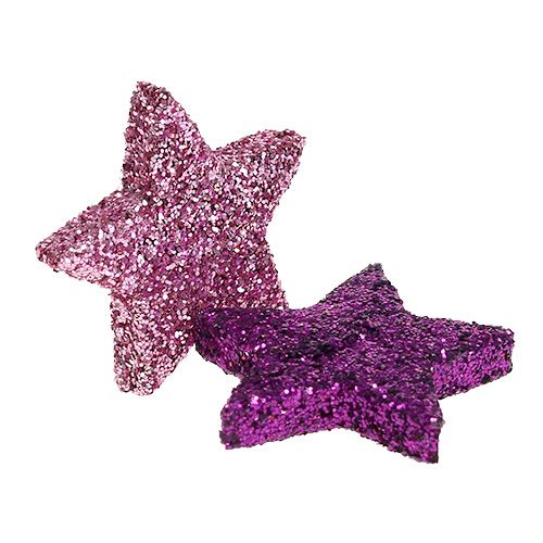 Floristik24 Étoile de décoration de Noël 2,5 cm rose mica, violet 48 pcs