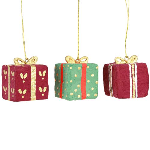 Article Décoration de Noël à suspendre cadeau papier mâché 6cm 3pcs