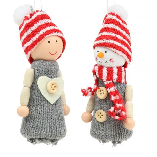 Article Figurines de décoration de Noël 10cm gris, rouge 6pcs
