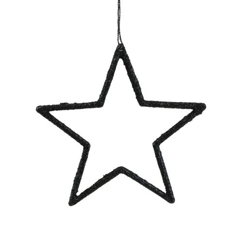 Article Pendentif étoile de décoration de Noël paillettes noires 12cm 12 pcs
