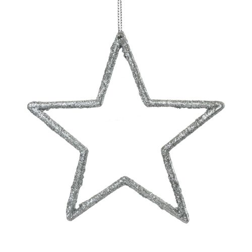 Article Pendentif étoile de décoration de Noël paillettes argentées 12cm 12 pcs