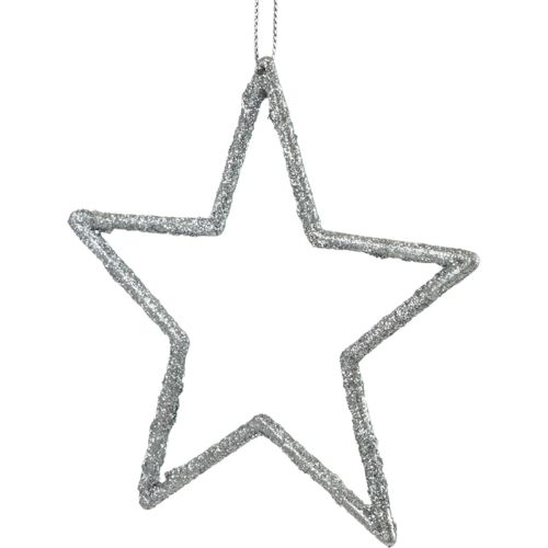Article Pendentif étoile de décoration de Noël paillettes argentées 12cm 12 pcs